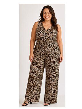 Brown Leopard Midi Palazzo Jumpsuit 2X